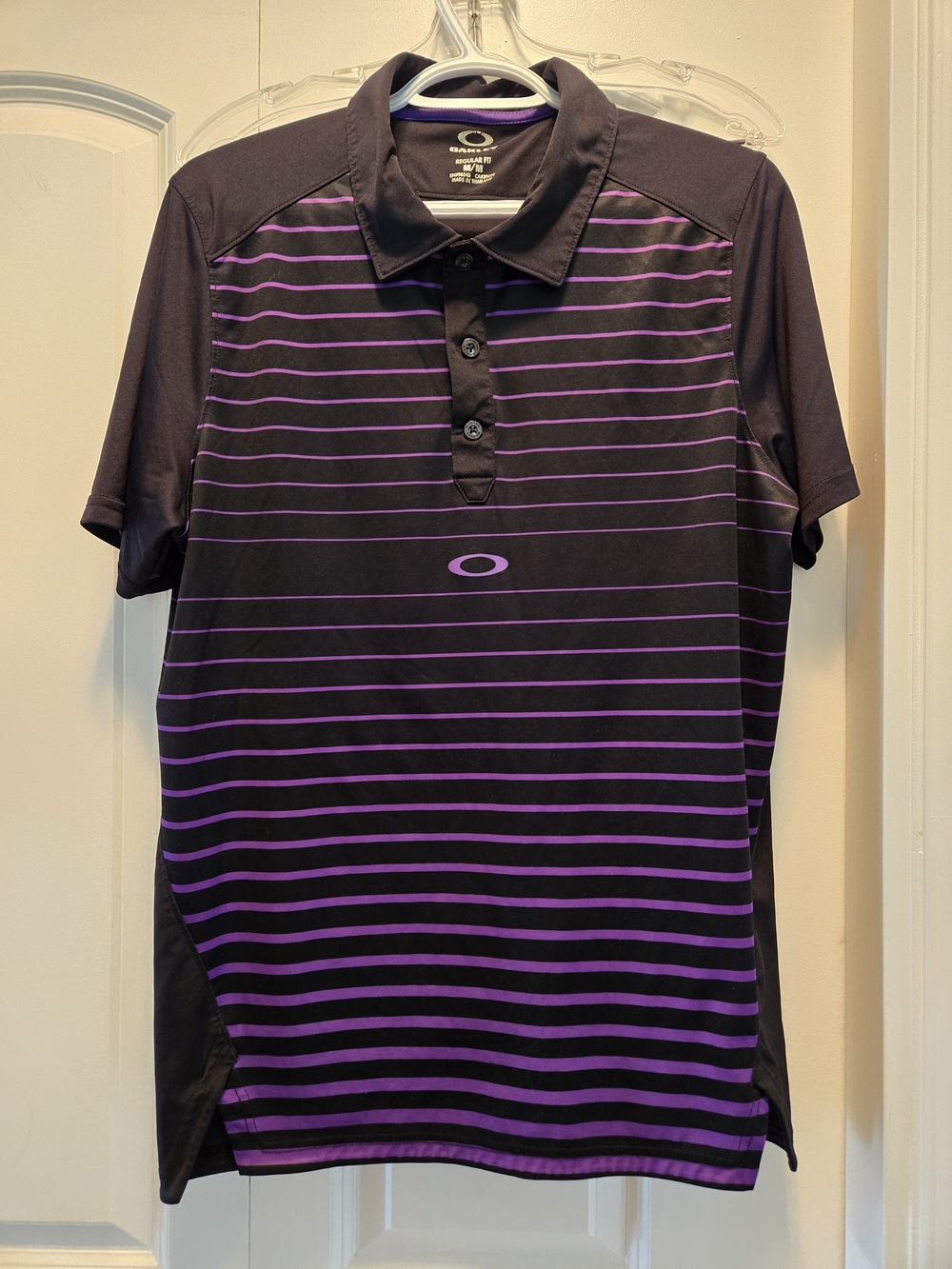 Oakley Men’s Black and Purple Striped Polo Shirt